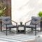 3 Piece Outdoor Patio Set 2 Chairs Rattan Side Table Grey Black