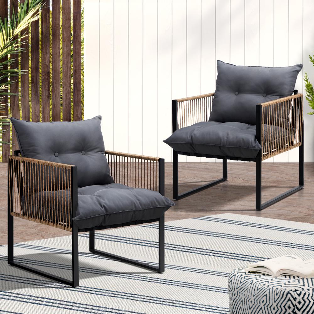 2PCS Outdoor Chairs Patio Set PE Wicker