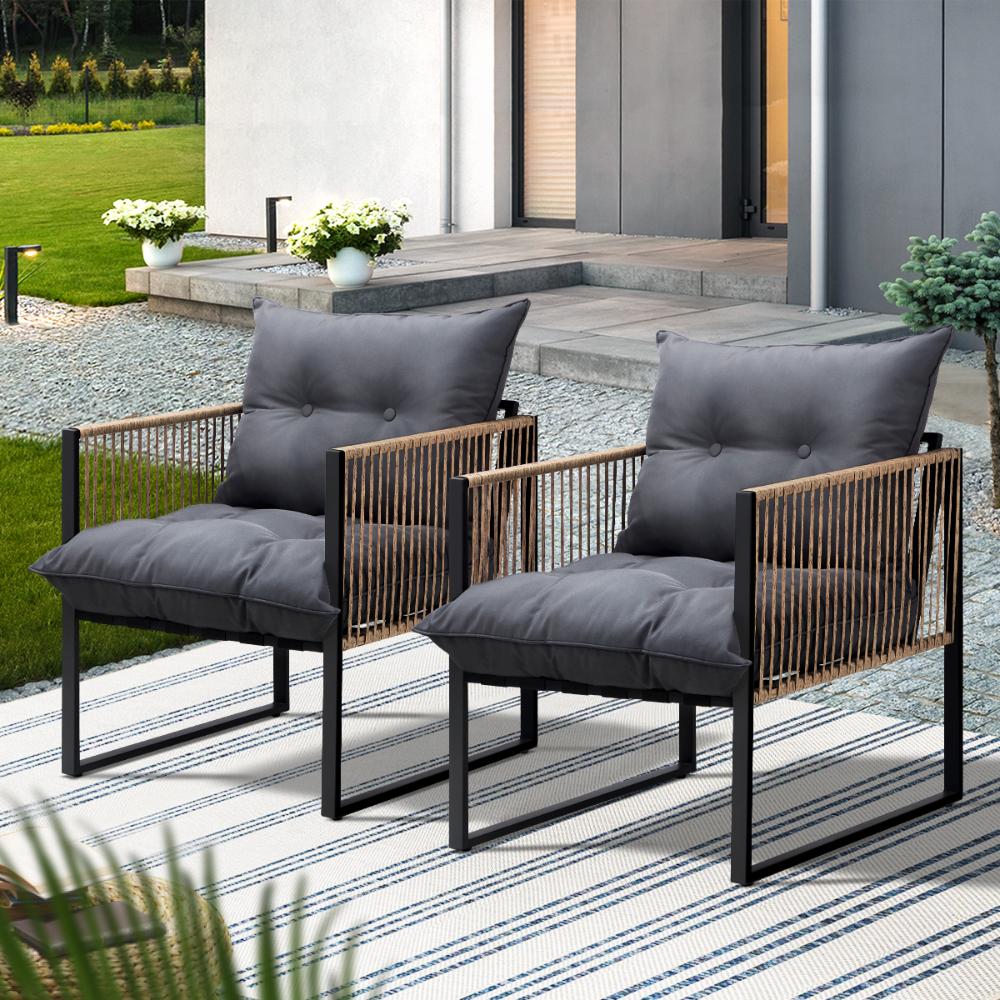 2PCS Outdoor Chairs Patio Set PE Wicker