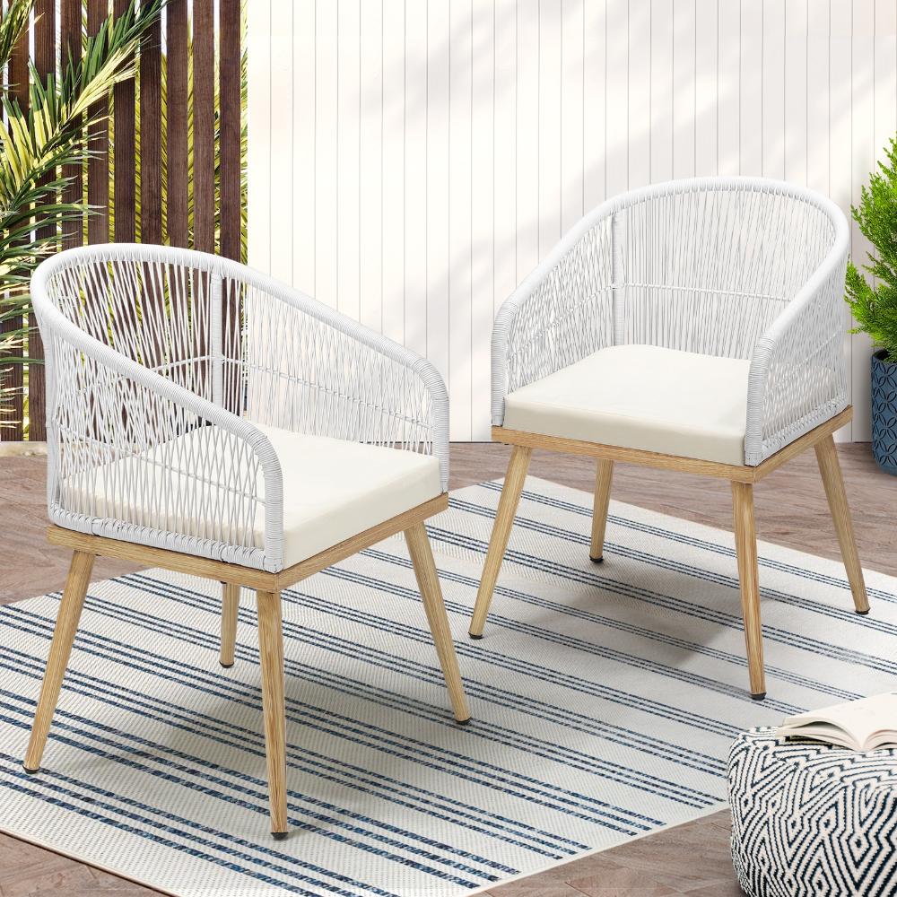 Outdoor Armchair X2 with Rope and Padded Seat Beige