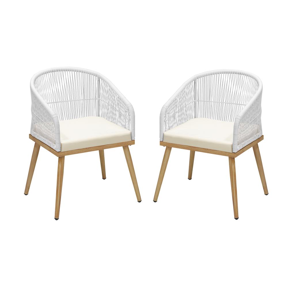Outdoor Armchair X2 with Rope and Padded Seat Beige