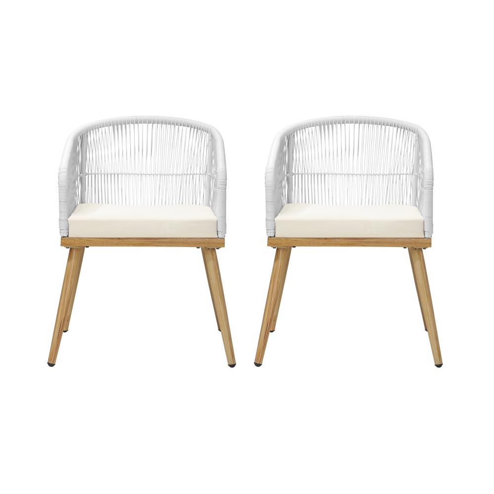 Outdoor Armchair X2 with Rope and Padded Seat Beige