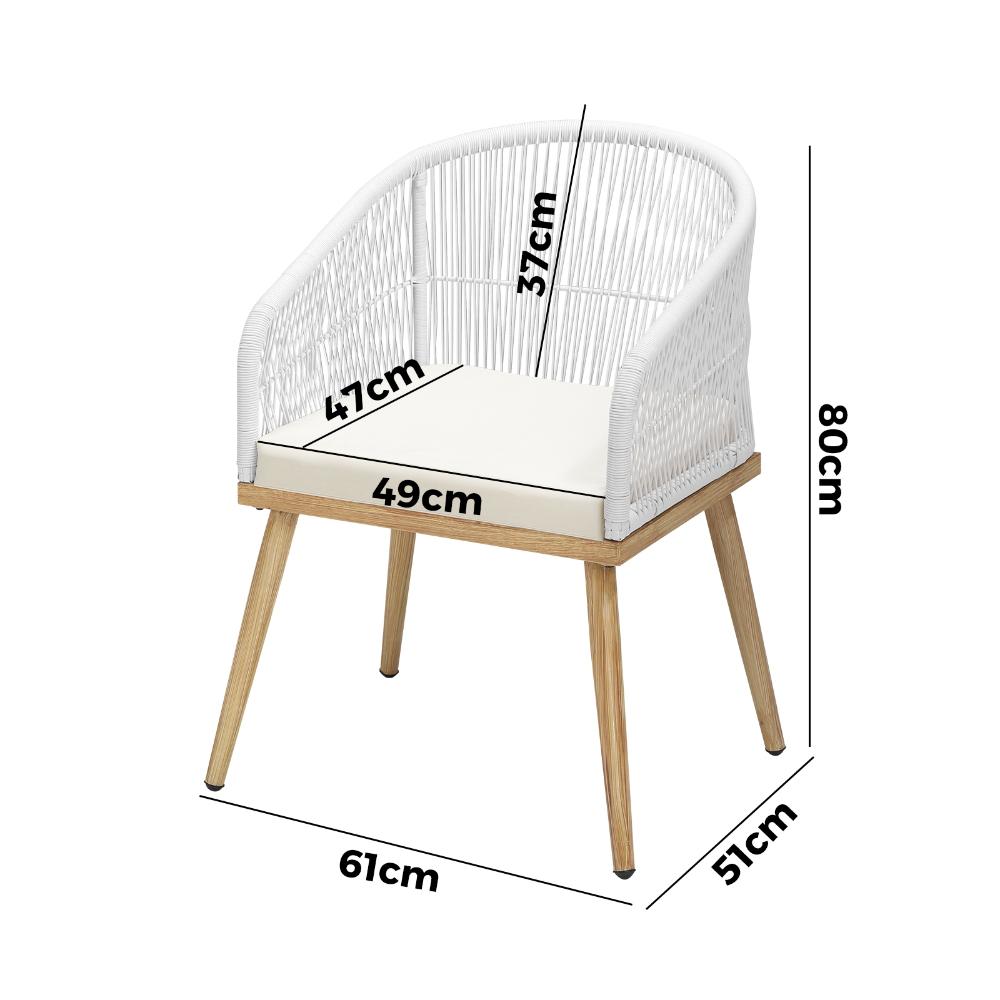 Outdoor Armchair X2 with Rope and Padded Seat Beige