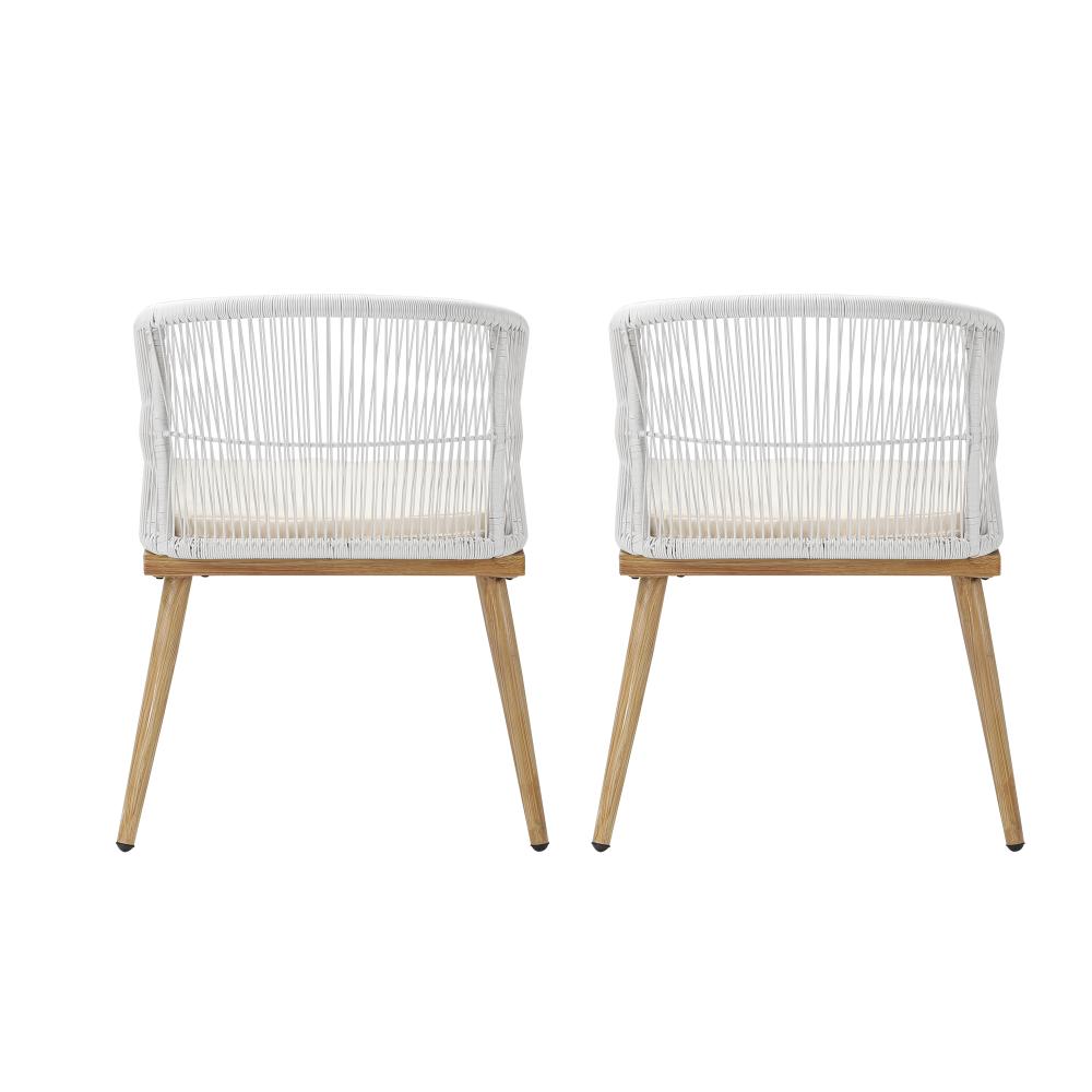 Outdoor Armchair X2 with Rope and Padded Seat Beige