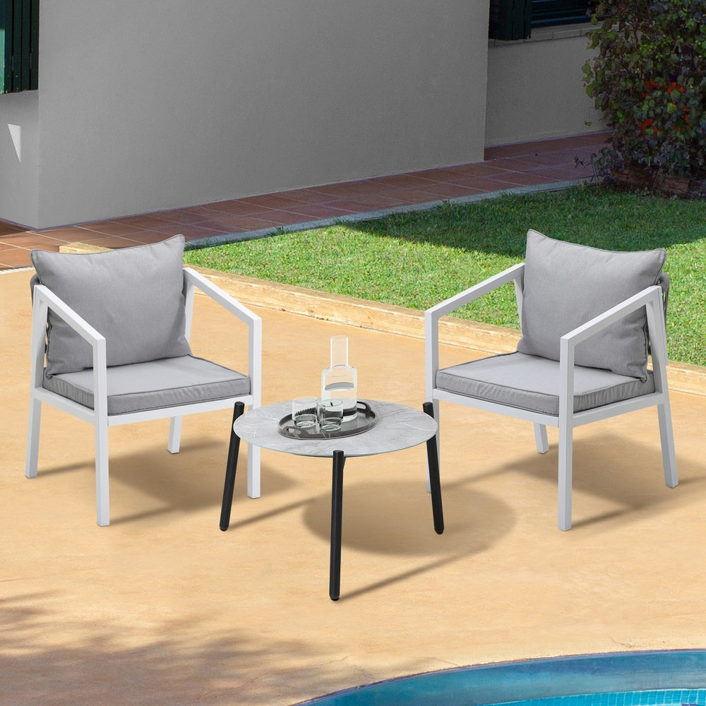 Livsip 3PCS Outdoor Patio Setting Grey 50cm Coffee Table