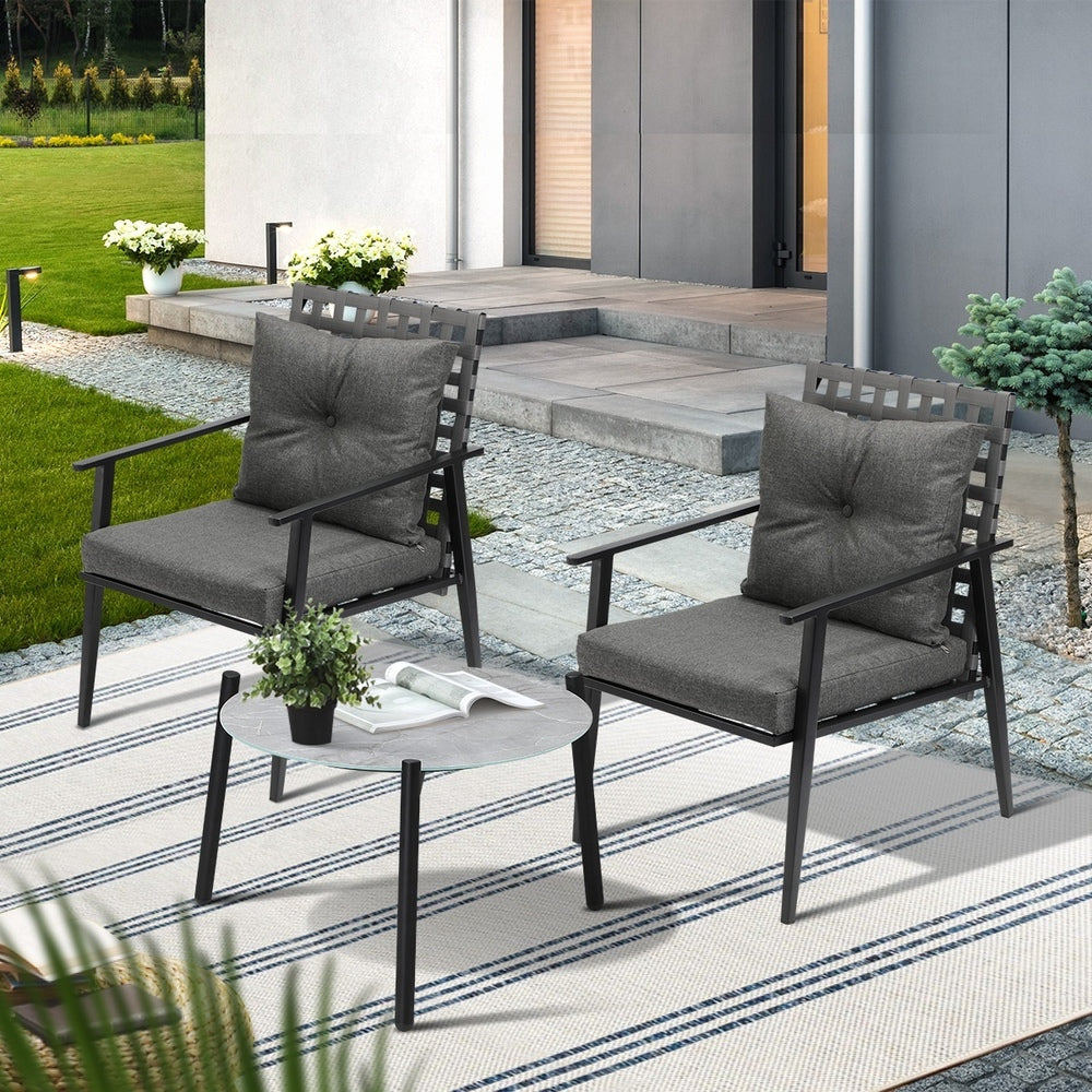 Livsip 3PCS Outdoor Patio Set 50CM Grey Marble Table Rattan Chairs