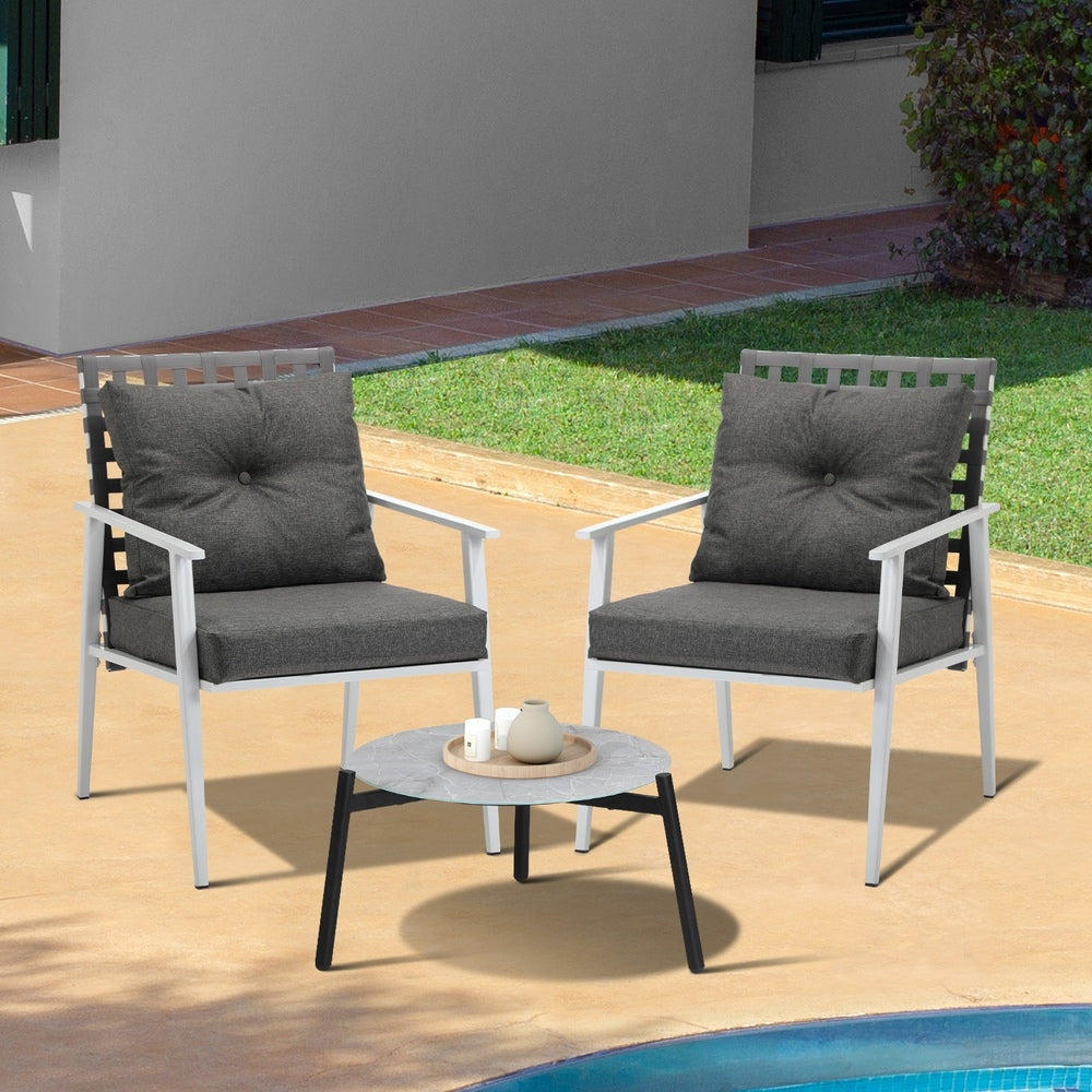 Livsip 3pc Outdoor Patio Sets 50CM Grey Round Table Rattan Chairs