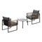 3PCS Outdoor Patio Set Grey 50cm Coffee Table Rattan Chairs