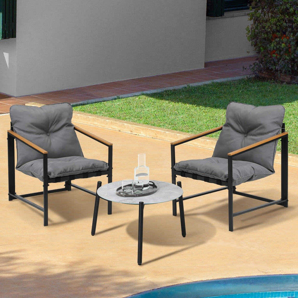 Livsip 3PC Outdoor Patio Furniture Set 50CM Round Grey Marble Table