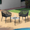 3PCS Outdoor Lounge Set Rope Chairs 50cm Glass Coffee Table Grey