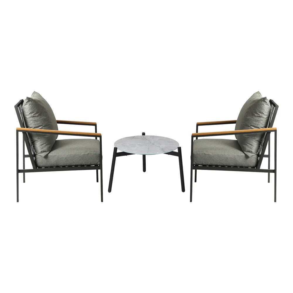 3PCS Outdoor Lounge Set Grey 50cm Coffee Table Chairs