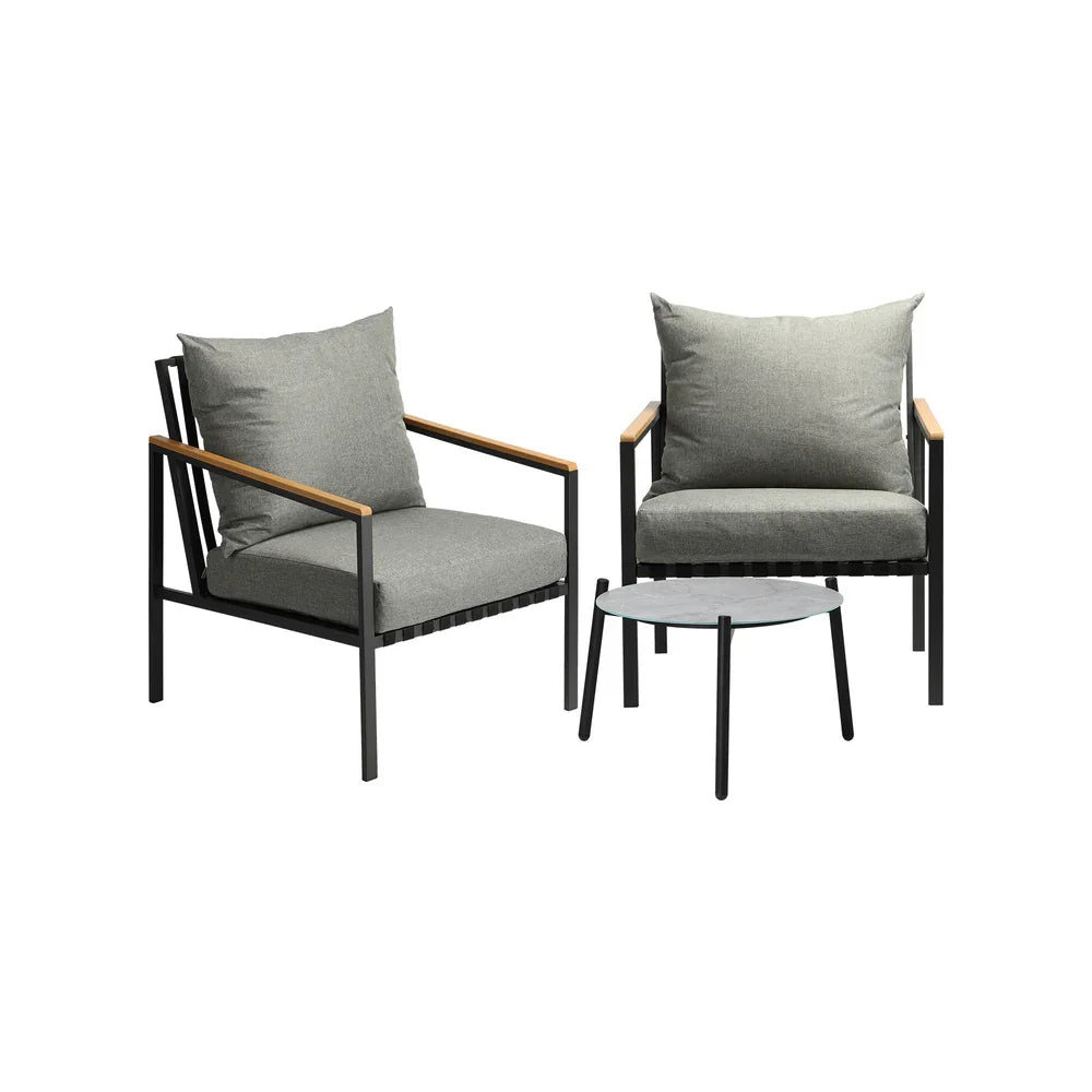 3PCS Outdoor Lounge Set Grey 50cm Coffee Table Chairs