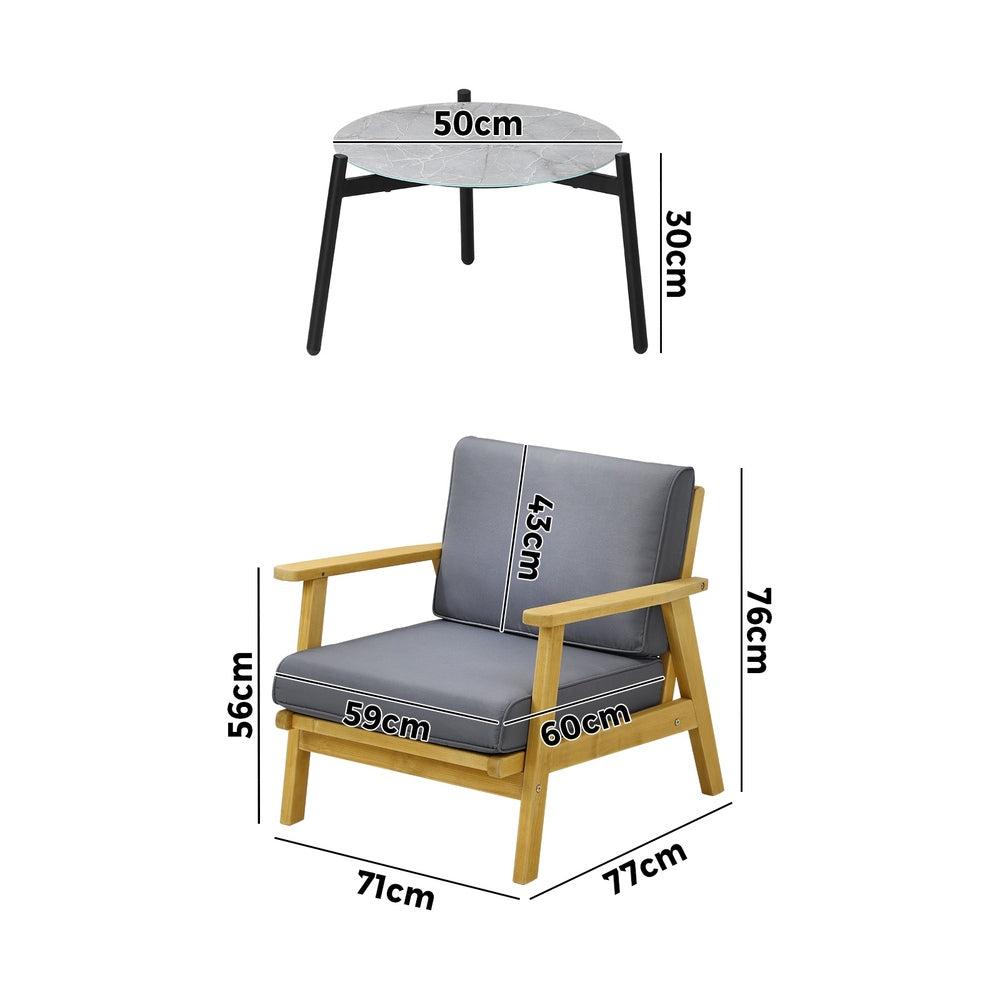 2 Seater Outdoor Patio Sets 50cm Grey Coffee Side Table