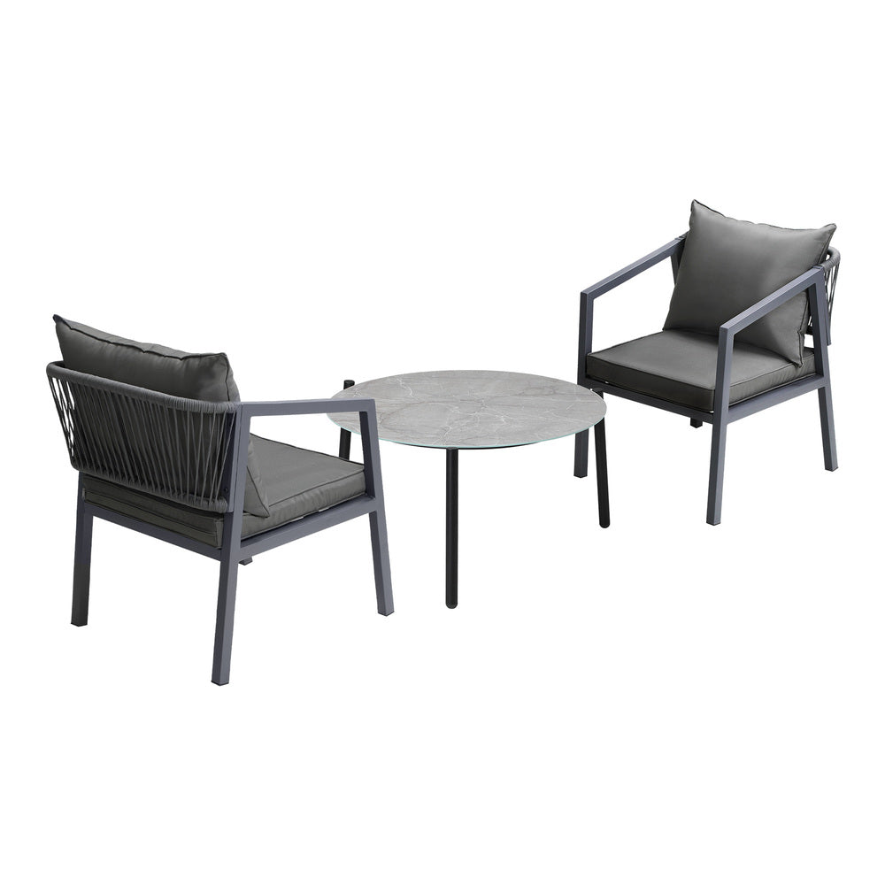 3PCS Outdoor Patio Set 70cm Coffee Table Grey Chairs