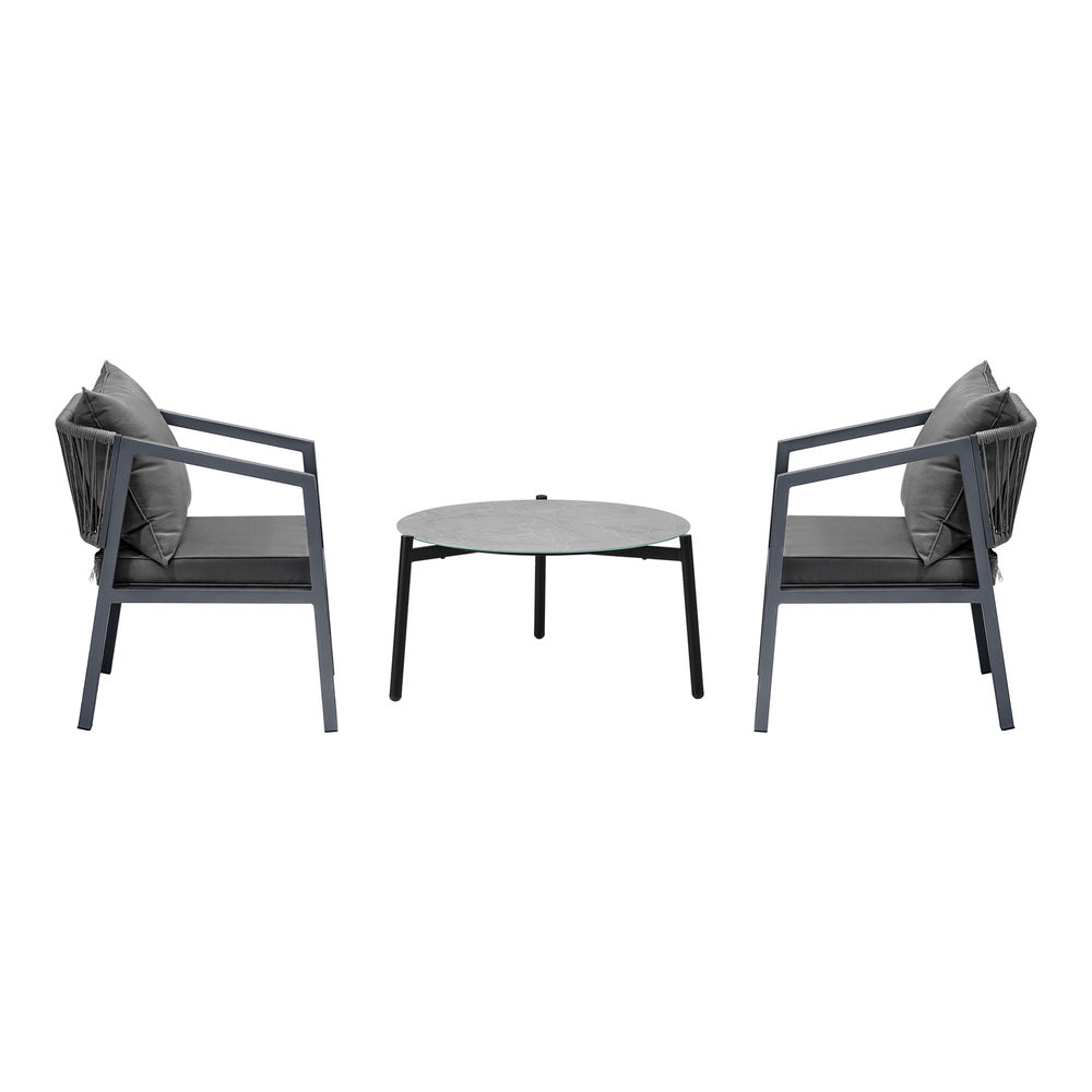 3PCS Outdoor Patio Set 70cm Coffee Table Grey Chairs