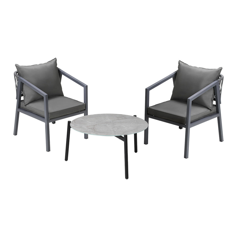 3PCS Outdoor Patio Set 70cm Coffee Table Grey Chairs