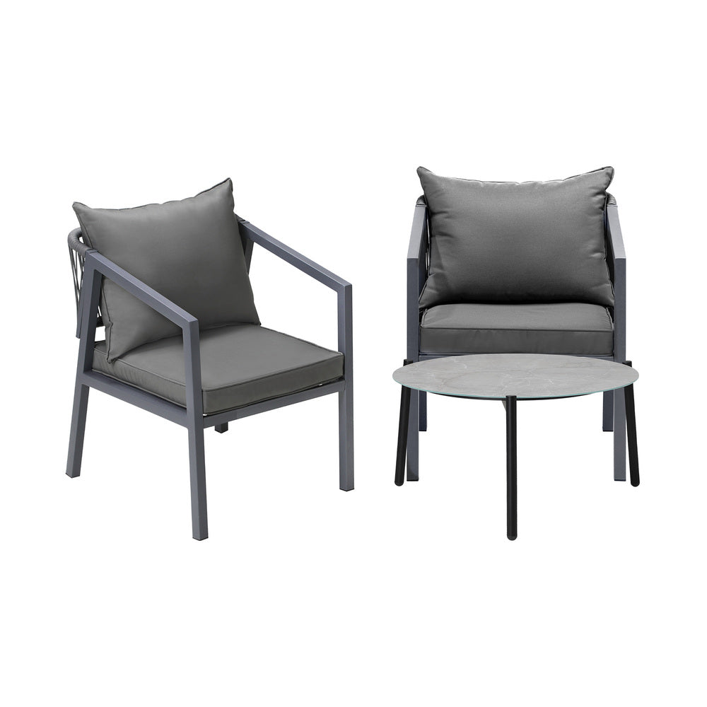 3PCS Outdoor Patio Set 70cm Coffee Table Grey Chairs