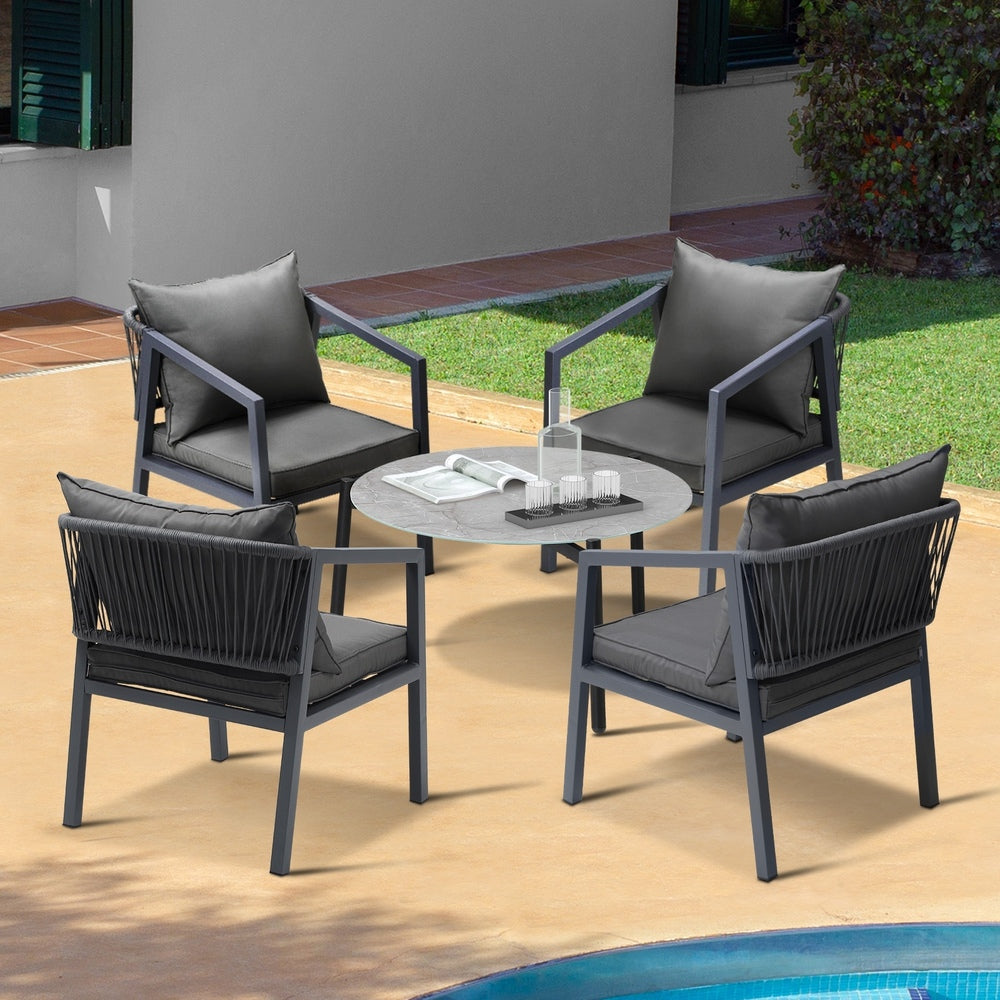 4 Seater Outdoor Patio Set Grey 70cm Coffee Table