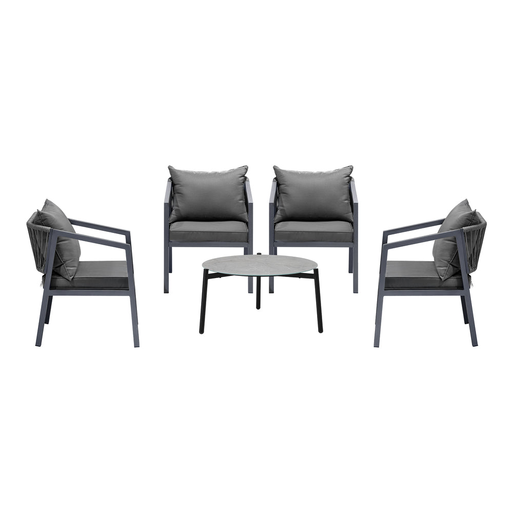 4 Seater Outdoor Patio Set Grey 70cm Coffee Table