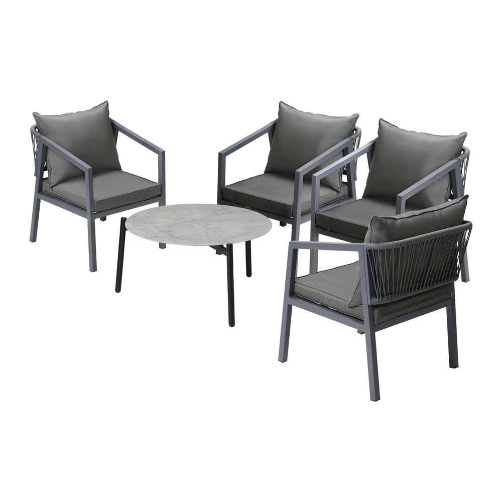 4 Seater Outdoor Patio Set Grey 70cm Coffee Table