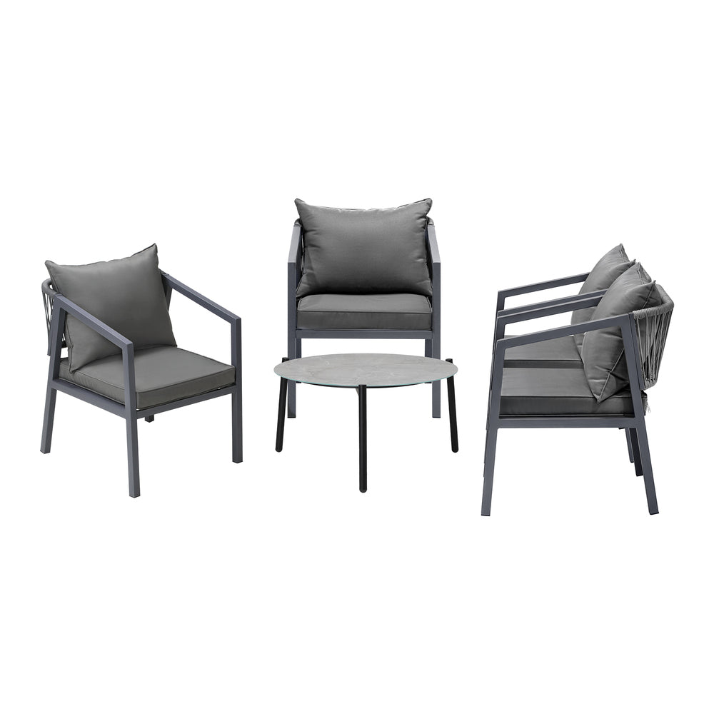 4 Seater Outdoor Patio Set Grey 70cm Coffee Table