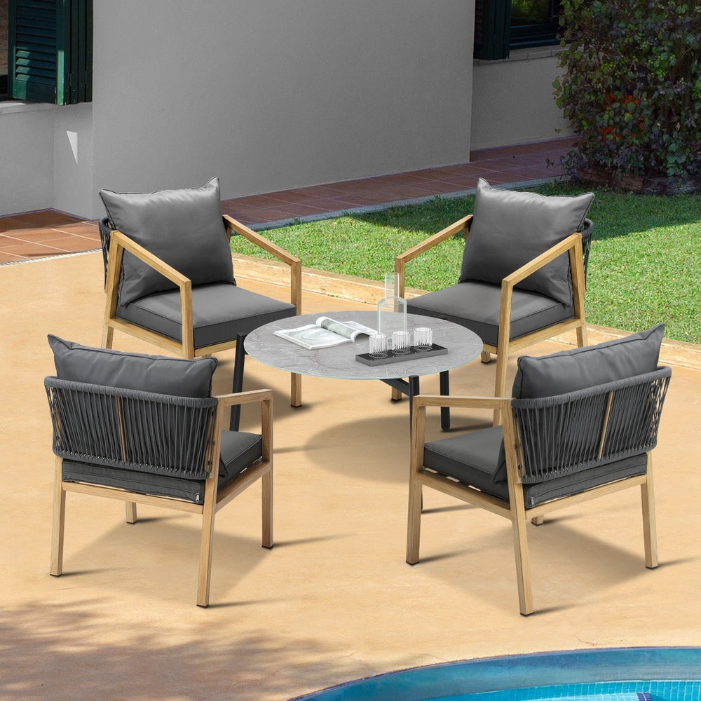 Livsip 5PCS Outdoor Patio Set 70cm Coffee Table Grey and Natural Chairs