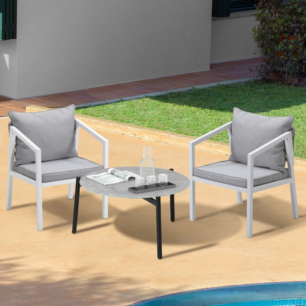 Livsip 3PCS Outdoor Patio Set 70cm Coffee Table White Chairs