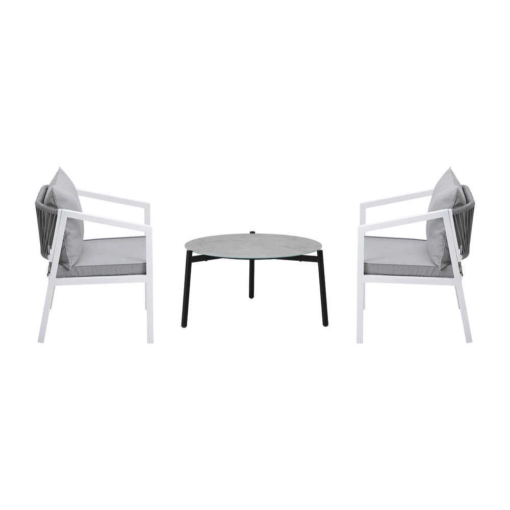 Livsip 3PCS Outdoor Patio Set 70cm Coffee Table White Chairs