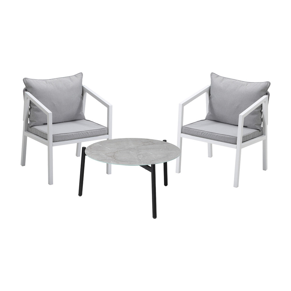 Livsip 3PCS Outdoor Patio Set 70cm Coffee Table White Chairs