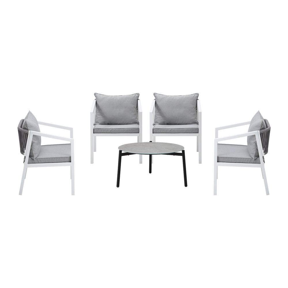 5PCS Outdoor Patio Set 70cm Coffee Table 4 Armchairs