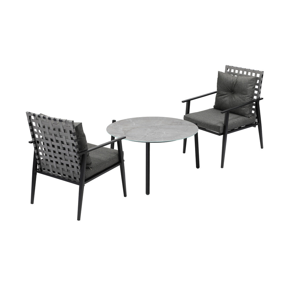 Livsip 3PC Outdoor Patio Set 70CM Grey Marble Table Rattan Chairs