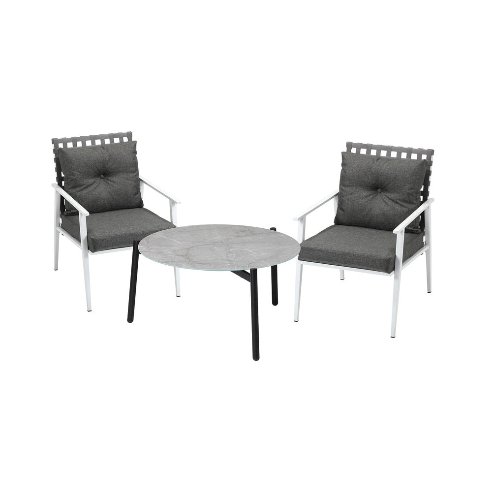 Livsip 3pc Outdoor Lounge Sets 70CM Grey Round Table Rattan Chairs