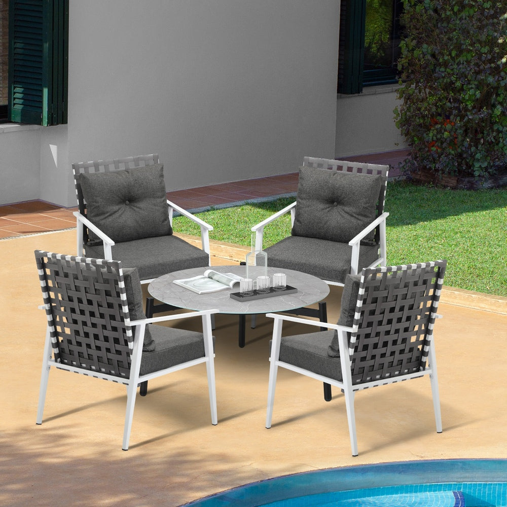 5pc Outdoor Lounge Sets 70CM Grey Round Table Rattan Chairs
