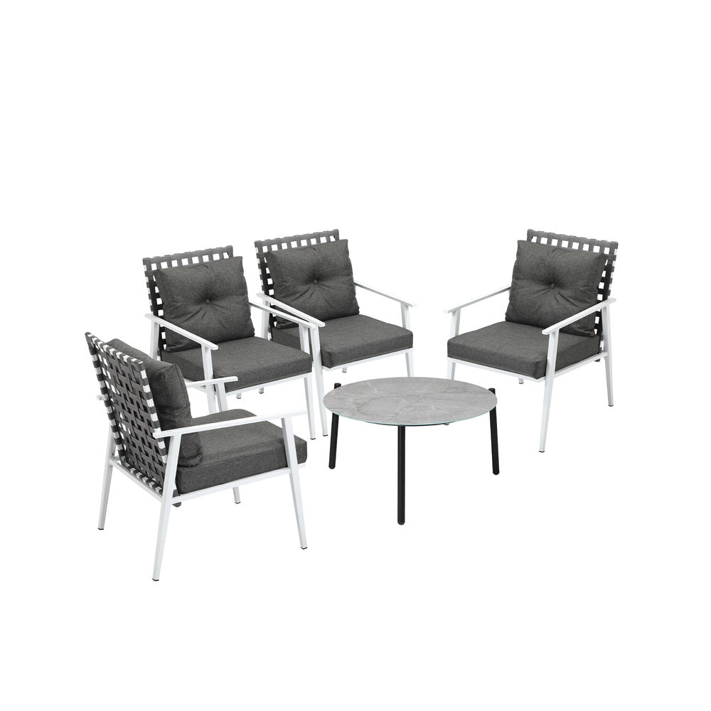 5pc Outdoor Lounge Sets 70CM Grey Round Table Rattan Chairs