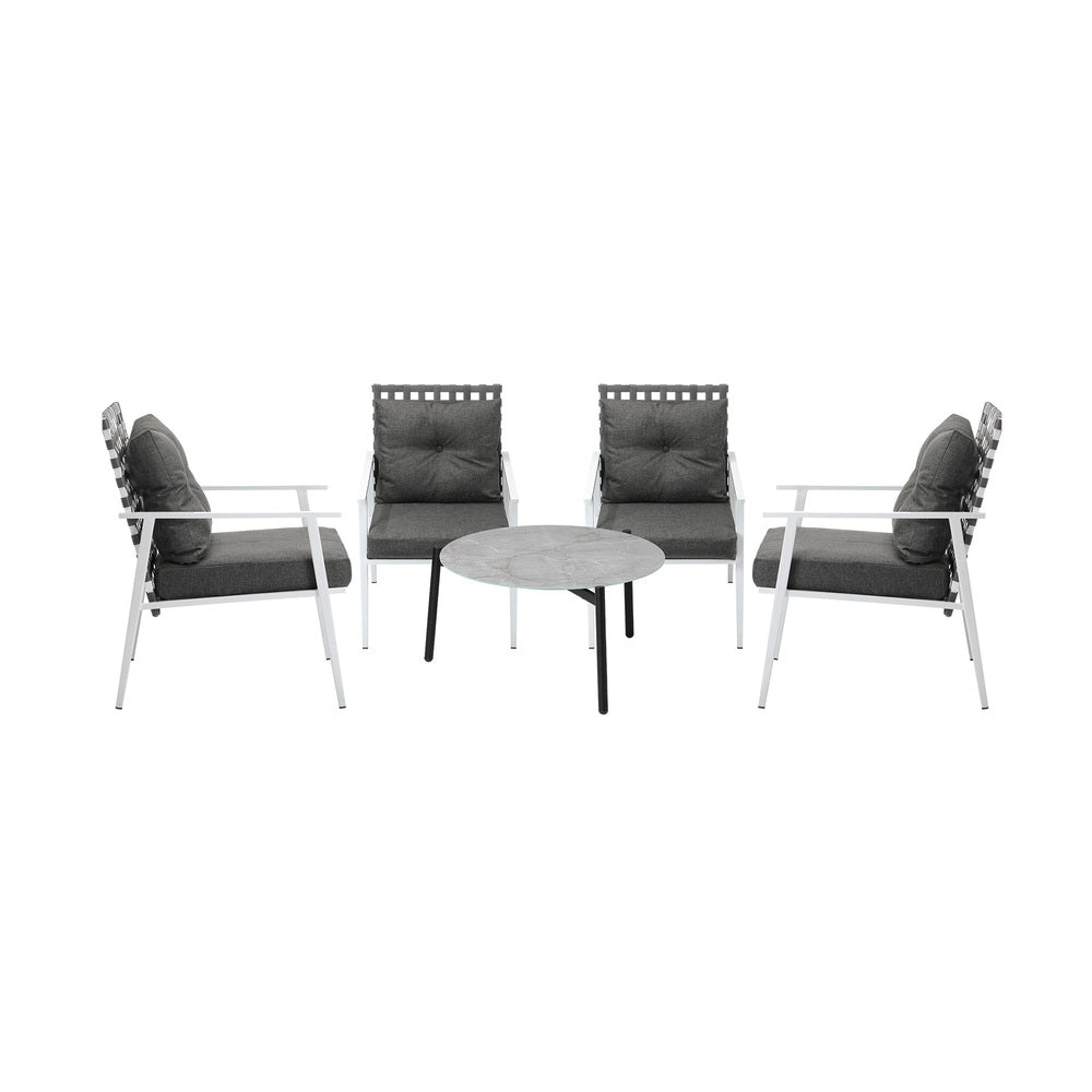 5pc Outdoor Lounge Sets 70CM Grey Round Table Rattan Chairs