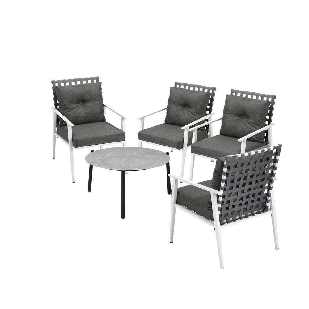 5pc Outdoor Lounge Sets 70CM Grey Round Table Rattan Chairs