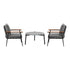 3PC Outdoor Patio Set 70cm Table Grey and Black Armchairs