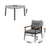 3PC Outdoor Patio Set 70cm Table Grey and Black Armchairs