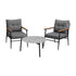 3PC Outdoor Patio Set 70cm Table Grey and Black Armchairs