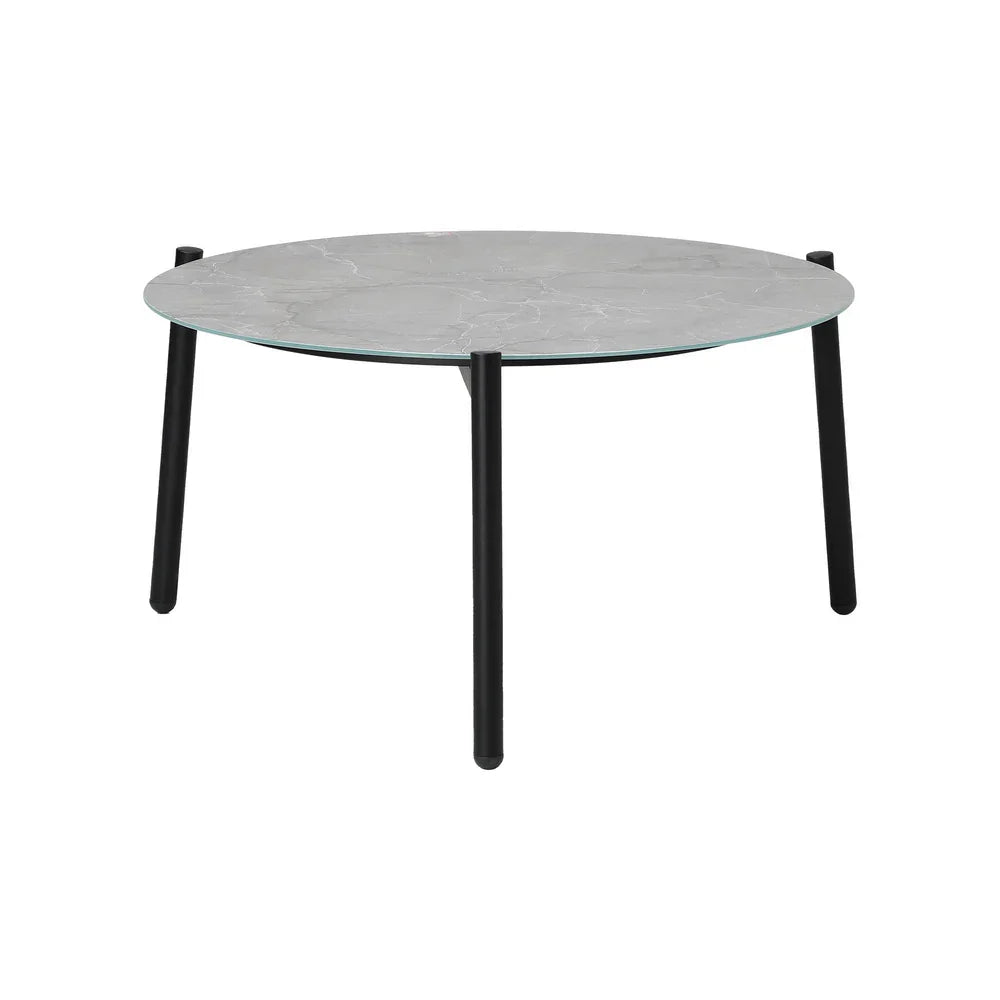 3PC Outdoor Patio Set 70cm Table Grey and Black Armchairs
