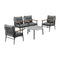 5pc Outdoor Patio Setting 70cm Table Grey and Black Armchairs