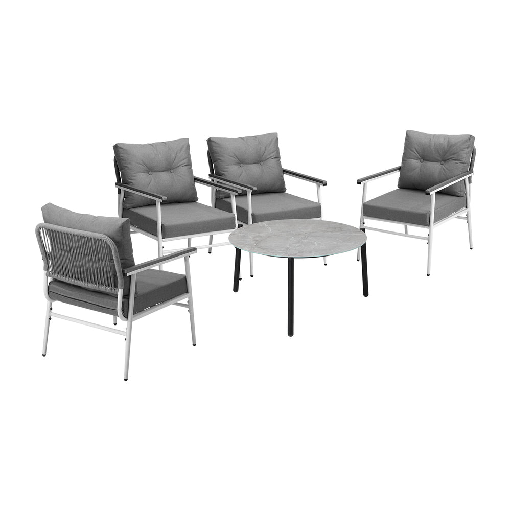 Outdoor Patio Set 5PC 70cm Table Grey and White Armchair