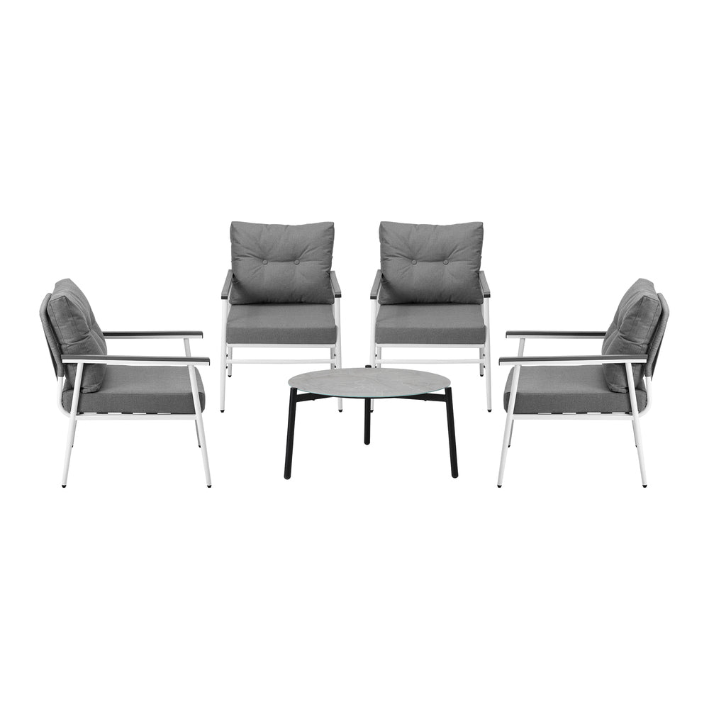 Outdoor Patio Set 5PC 70cm Table Grey and White Armchair