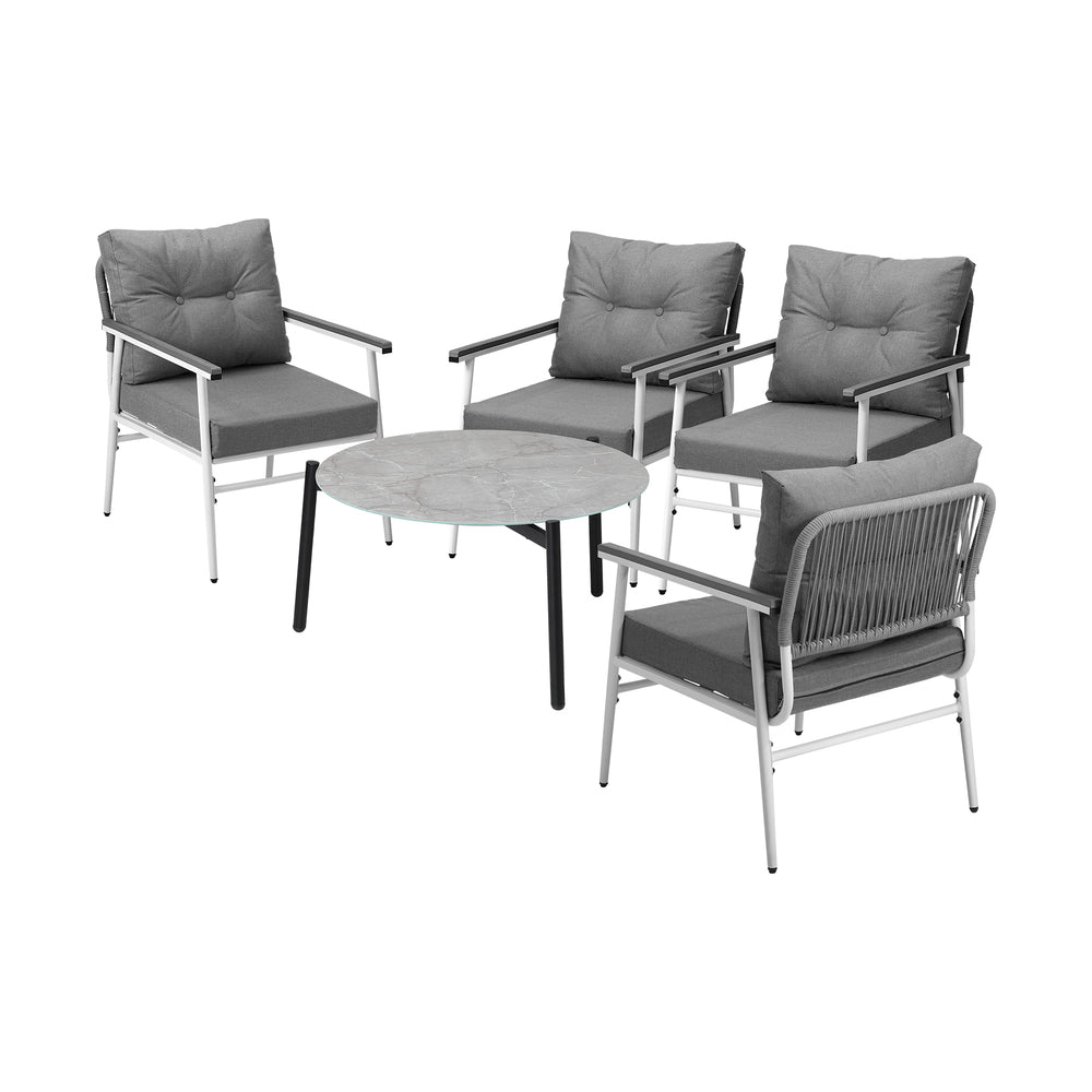 Outdoor Patio Set 5PC 70cm Table Grey and White Armchair