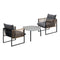 3PCS Outdoor Patio Set Grey 70cm Coffee Table Rattan Chairs