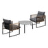 3PCS Outdoor Patio Set Grey 70cm Coffee Table Rattan Chairs