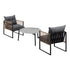 3PCS Outdoor Patio Set Grey 70cm Coffee Table Rattan Chairs