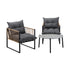 3PCS Outdoor Patio Set Grey 70cm Coffee Table Rattan Chairs