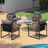 5PCS Outdoor Patio Set 70cm Grey Coffee Table Rattan Chairs