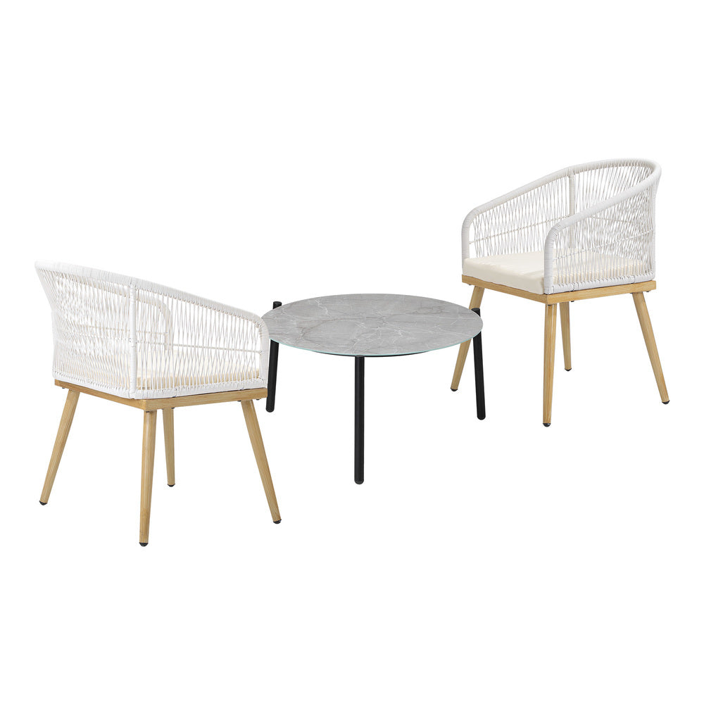 Livsip 3 Piece Outdoor Patio Set 70cm Table Polyester Chair Rope